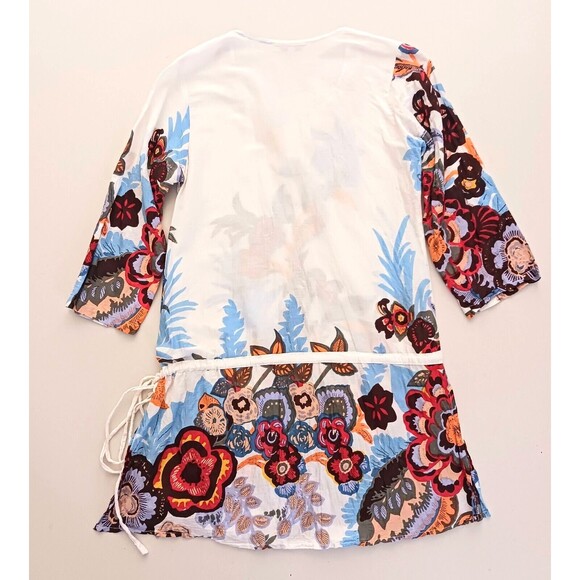 Manorama Italian Style Cover Up Bright Floral Beaded Accents Vented Sides Sz S - Picture 2 of 9